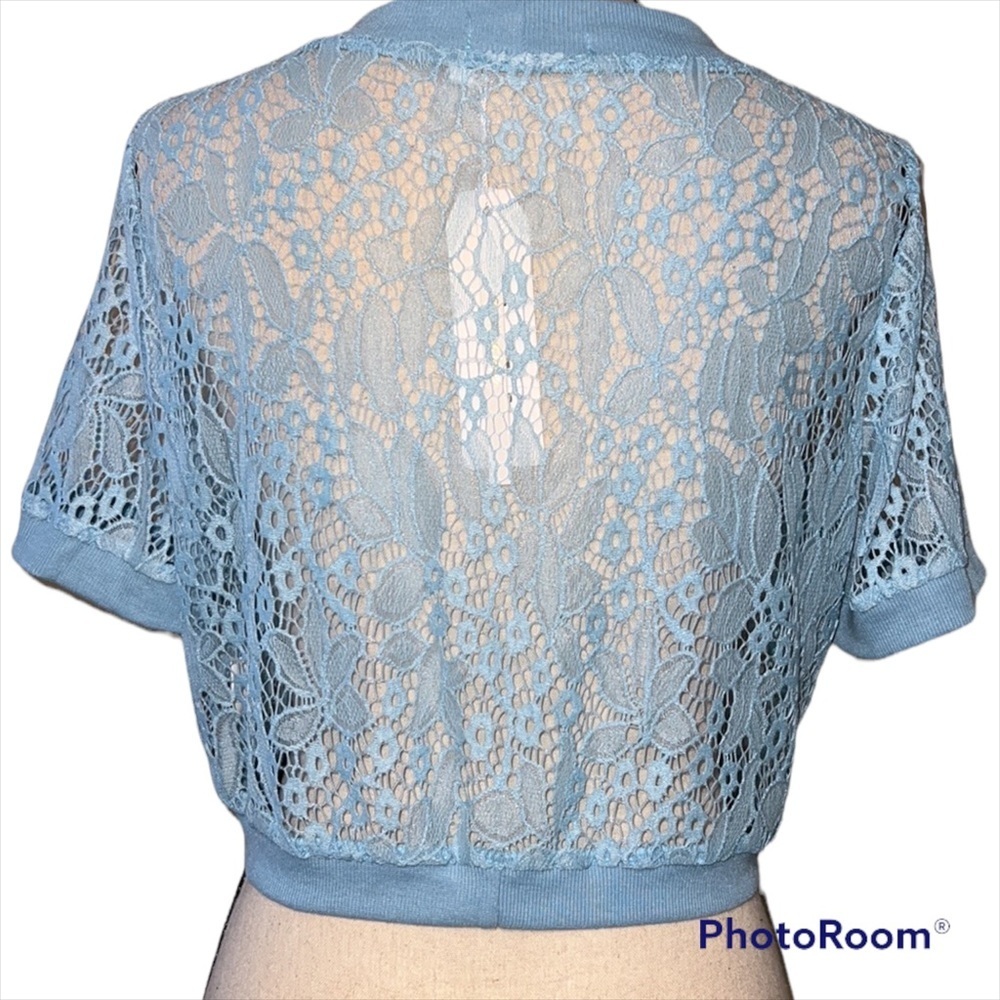 Abollria large blue women’s cover up crochet knit short sleeve NWT - Picture 8 of 10